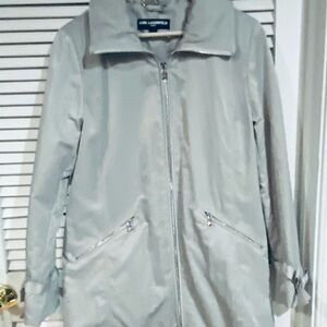 Karl Lagerfeld Gray Trench Coat with Full-Length Zipper and Wide Collar